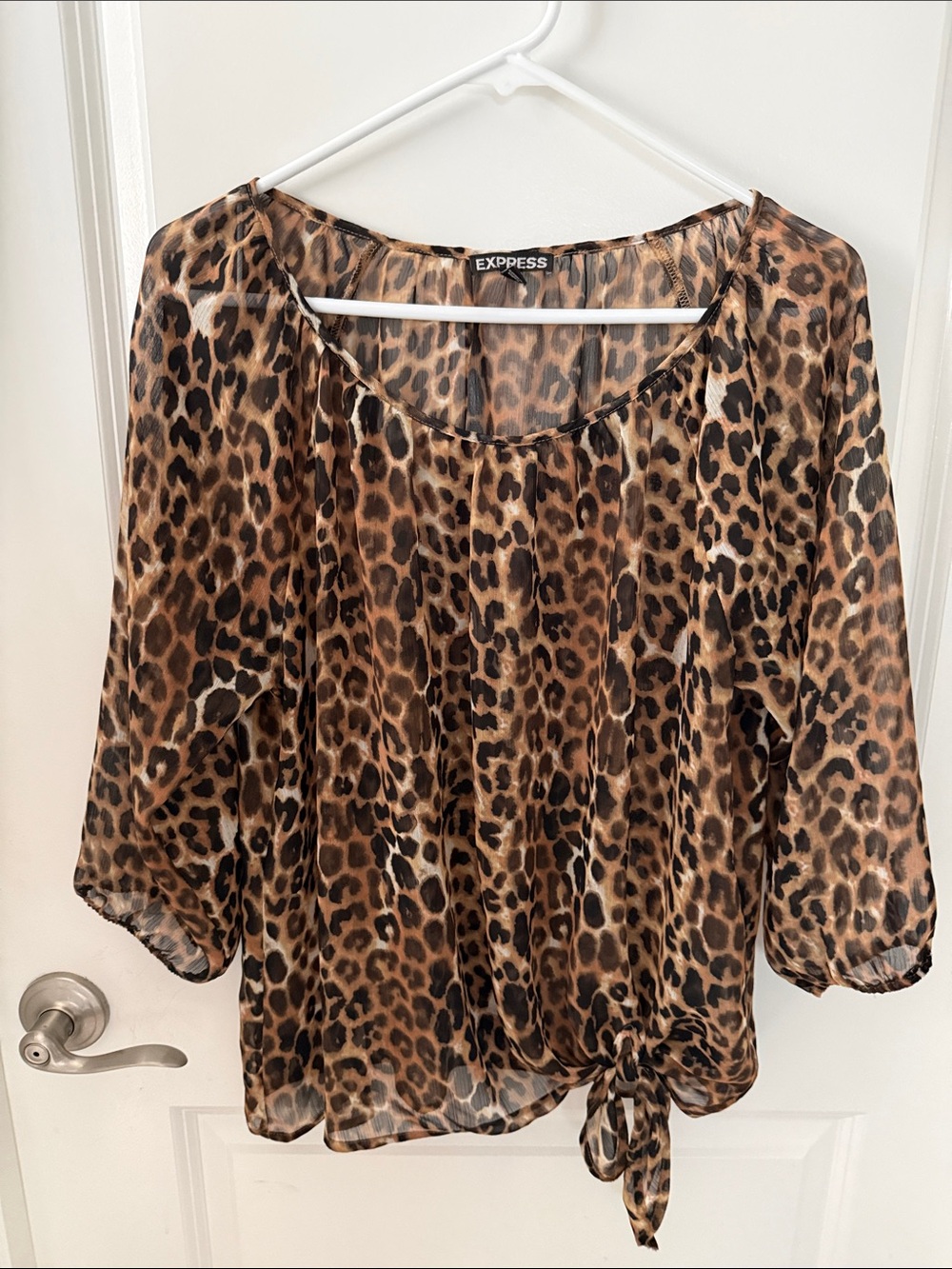 Express Women's Leopard-Print Tie-Hem Blouse - Brown/Black